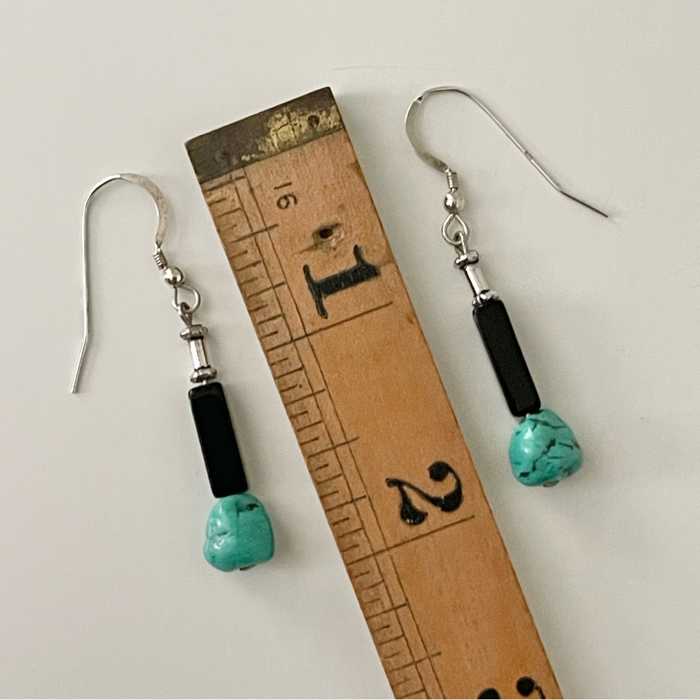 HAND CRAFTED Artisan Necklace and Earrings Sterling Silver Stone Glass Beads 17” - Picture 9 of 9